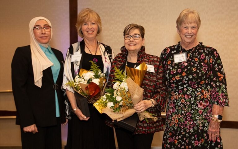Sadeeka Al-Majid, professor of nursing and interim director of the School of Nursing, from left with former School of Nursing directors Christine Latham, Stephanie Vaughn and Penny Weismueller